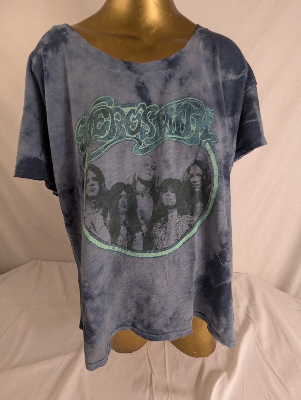 Aerosmith Tie Dye Blue & Black Band Tee By Knit Riot Size Large